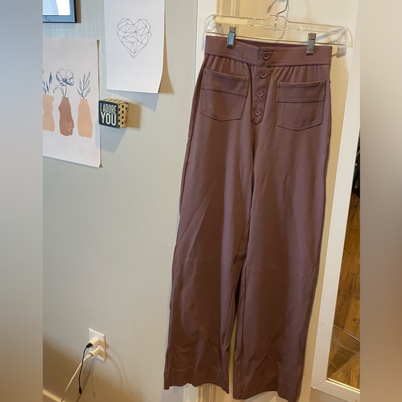 High Waisted Button Multiple Pockets Straight Leg Casual Pants in Twilight Mauve - Picture 10 of 14